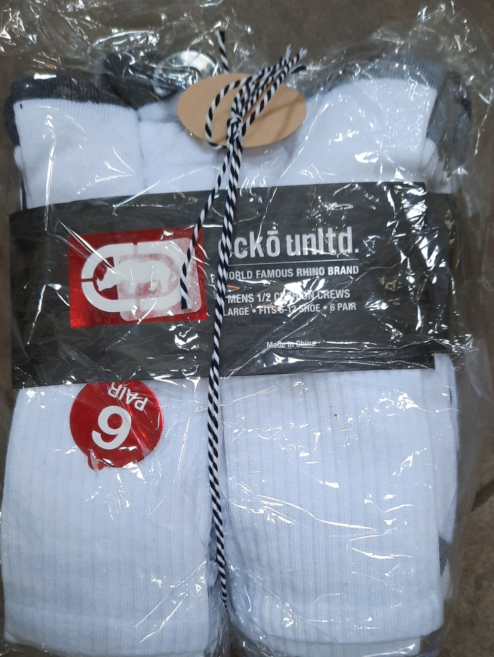 Ecko Unltd. White Crew Athletic Socks with Gray Trim - 12 Pack